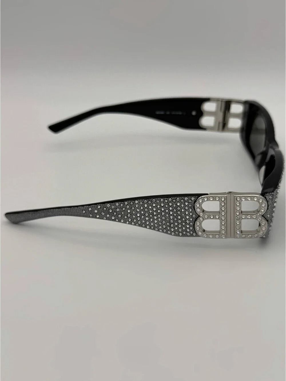 Balenciaga BB0096S 013 Dynasty Rectangular BB Logo Narrow Crystal Black Limited